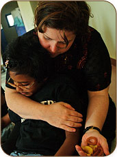 Mary-Mitchell Campbell and Shanti Bhavan student